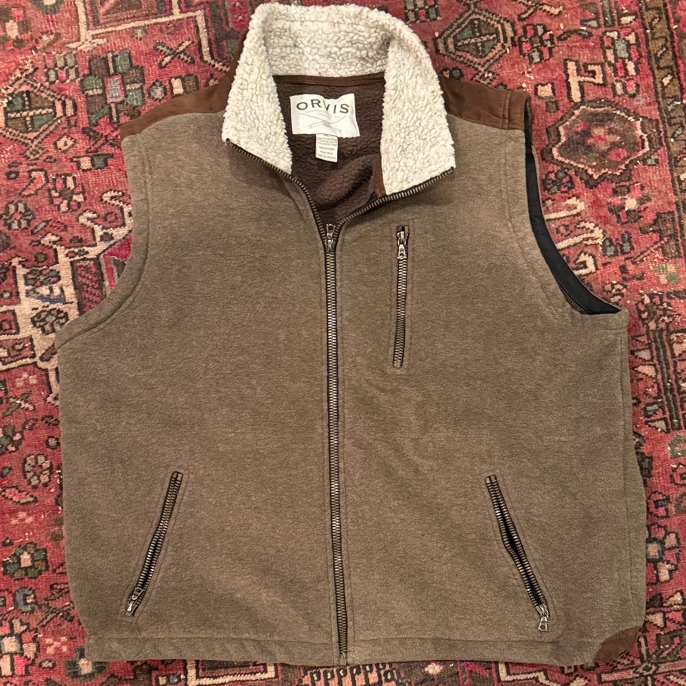 Orvis Vintage Men's Tan and Brown Fleece Vest